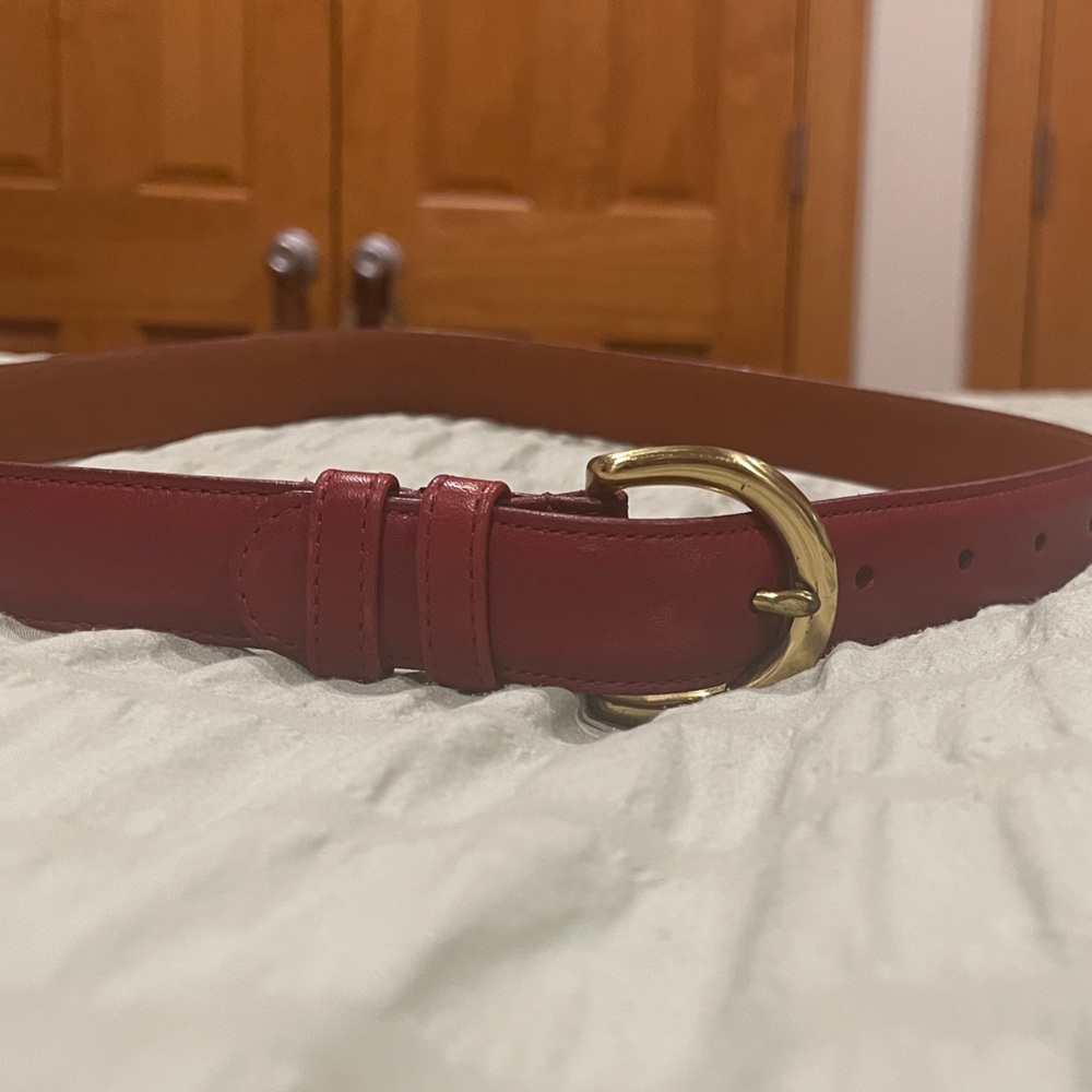 Coach Red Leather Belt with Gold Buckle